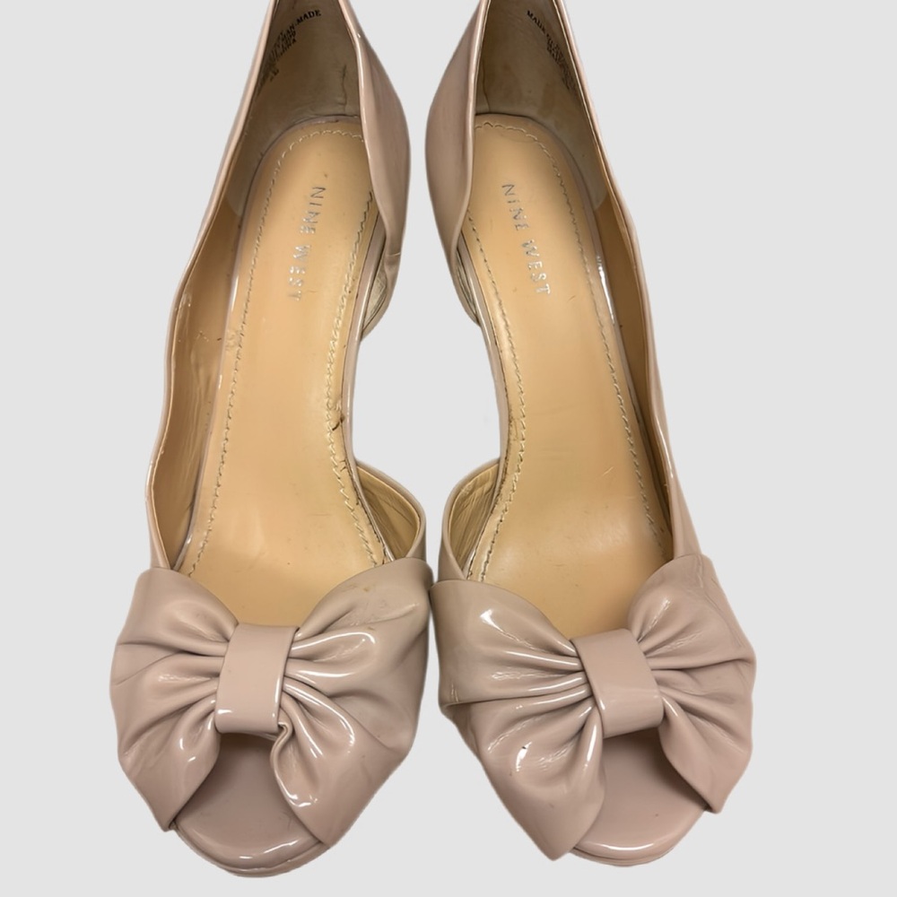 Nine West Women's Beige Bow Peep Toe Heels